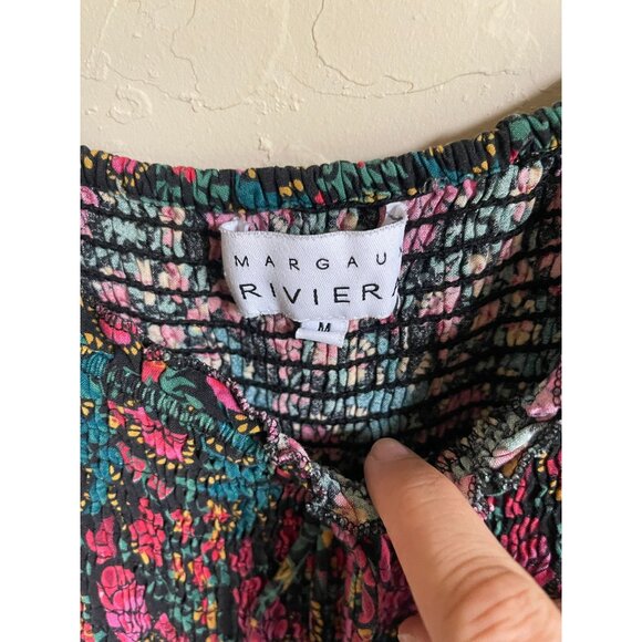 MARGAUX RIVIERA Black Floral Smocked Midi Dress Size Medium - Picture 6 of 9